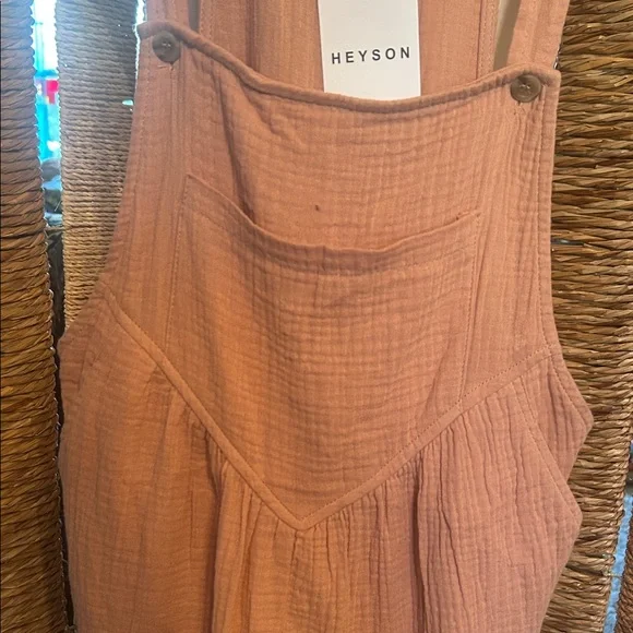 Heyson Mauve Pink/Tan Linen-Texture Overalls - Picture 3 of 13